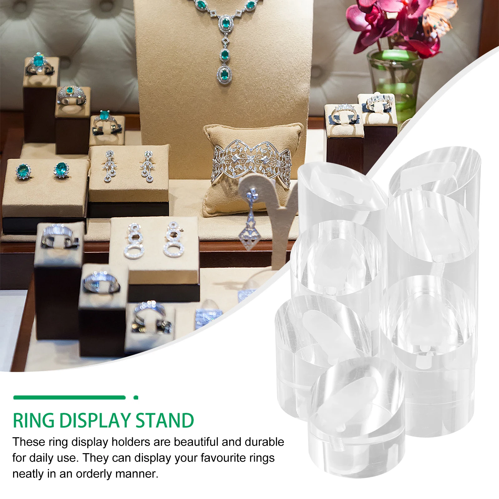 

7 pcs Acrylic Ring Display Stands High-End Jewelry Storage Racks Transparent Durable Organizers For Rings Exquisite Display