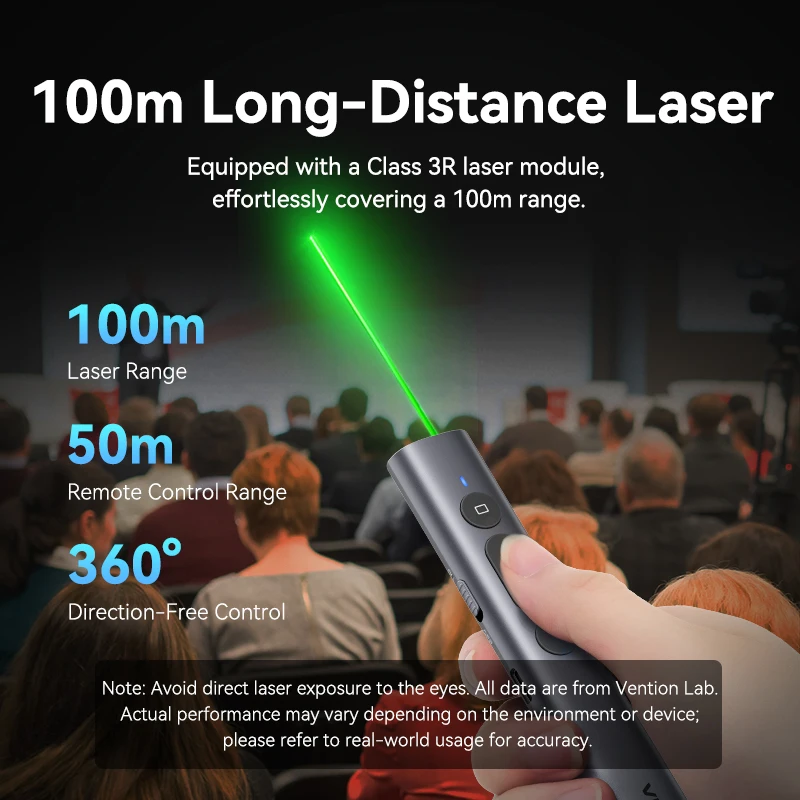 Беспроводная лазерная указка Vention, 100 м, 2,4 ГГц, USB type C