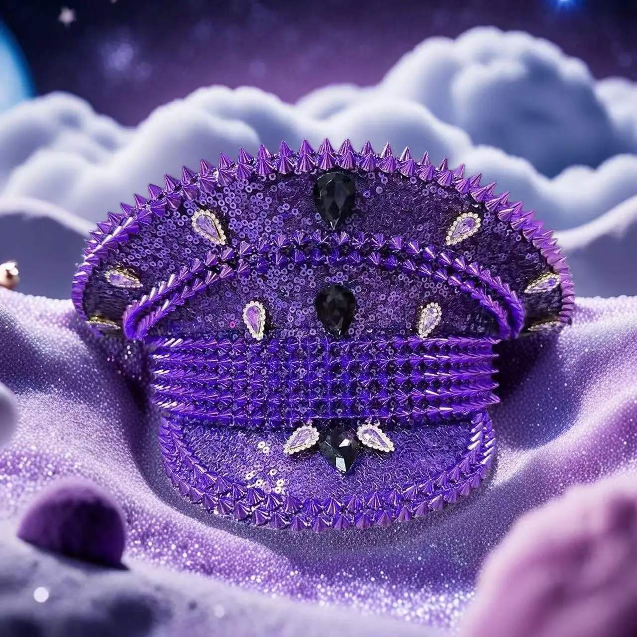 Czapki Kapitańskie HongLuan Violet z Cyrkoniami na Festiwal Burning Man, Kapelusz Kostiumowy dla Kobiet na Halloween, Akcesoria Cosplay dla Dorosłych Kobiet