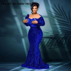 EVLAST Customized Royal Blue Sequins African Evening Dress Black Women Nigerian Party Gown Sequined Mermaid Prom Dress P163