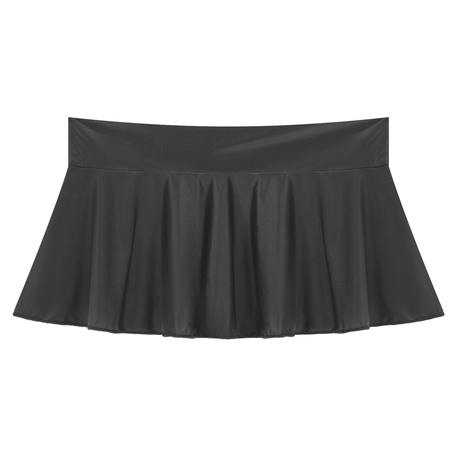 Womens Glossy Nylon Low Rise Ruffled Pleated Sexy Mini Skirt Solid Color Micro Miniskirt Lingerie Skirts Beachwear Nightwear