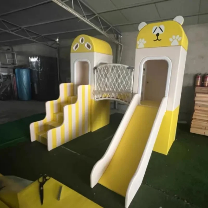 Indoor Playground Equipment Net Bridge Play Two Towers with Rope Toddler Play Structure for Cozy Indoor Play Café