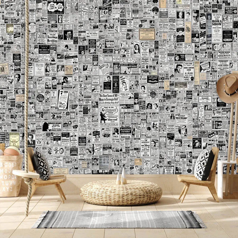 Self Adhesive Optional Photo Wallpaper for Living Room Newspaper Aesthetic Collage Clip Contact Papers Home Decor TV Mural Panel