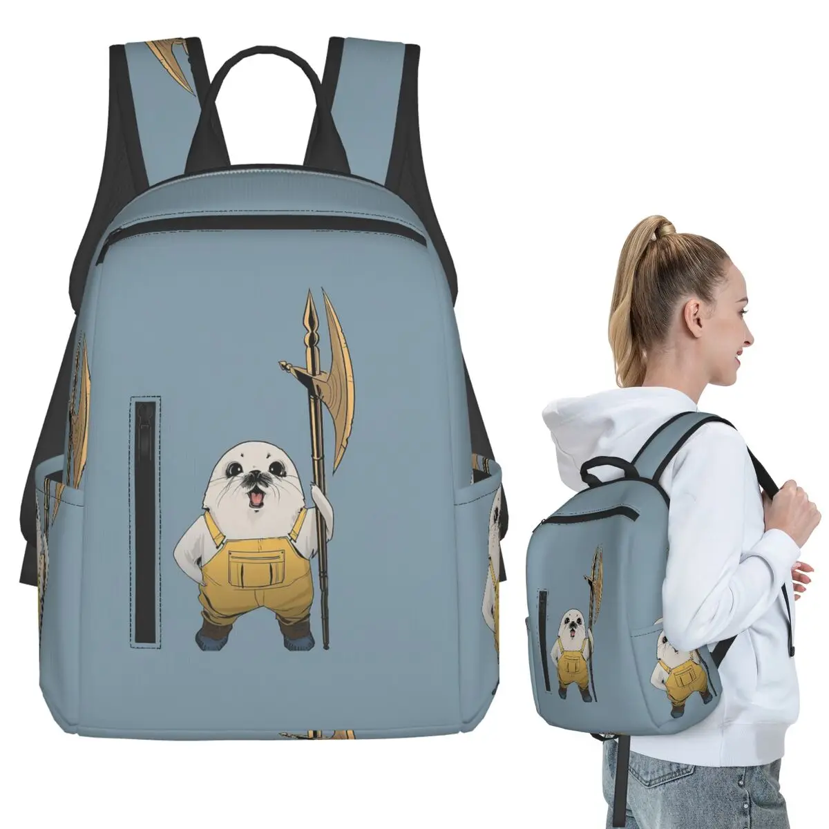

Saga Ghus Friendo Axe Seal Backpack Student BookBag Kids School Bag Computer Shoulder Bags Men Women