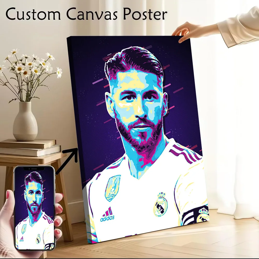 Sergio Ramos Retro Art Canvas Poster Customizable Pictures Wall Art Canvas Painting for Living Room Decoration Gaming Wand Deko