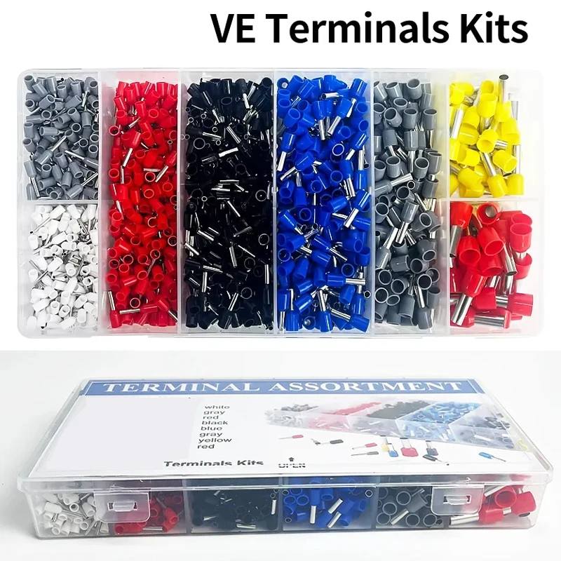 200/450/800/1250/1800/1900Pcs Durable Crimp Terminals for Electrical Wire and Cable with Ring Connectors E0508 E7508 E1008 E1508