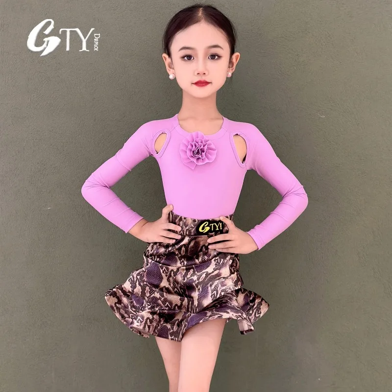 

Индивидуальный танцевальный костюм GTYDANCE для девочек: фиолетовое платье с принтом для латиноамериканских танцев, комплект для тренировок