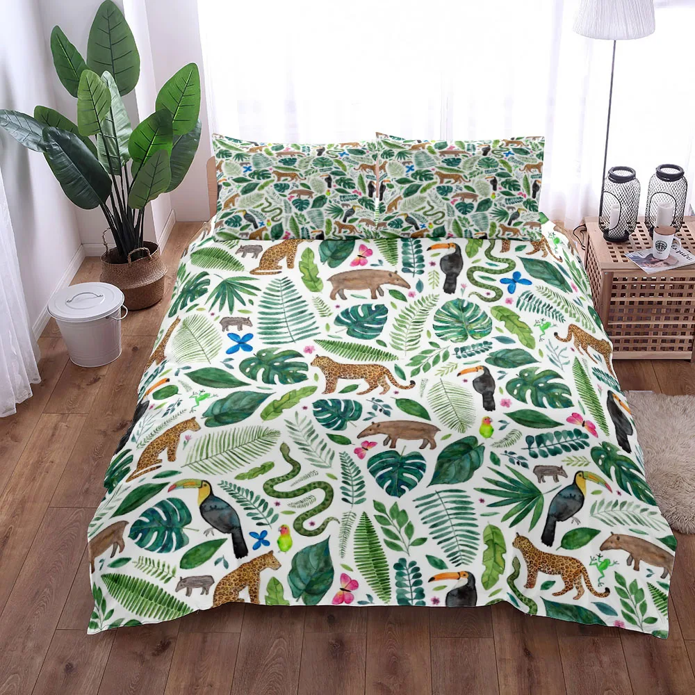 Tropical Palmtree Leaves Bedding Set King Queen Double Full Twin Single Size Duvet Cover Pillow Case Bed Linen Set