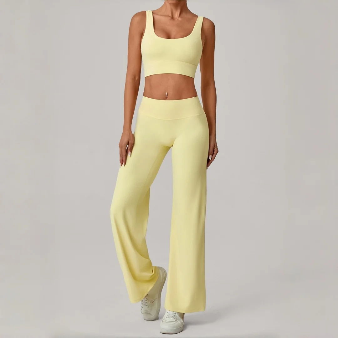 جديد عارية الذراعين سريعة الجافة سترة رياضية اليوغا 2 قطعة مجموعة عالية الخصر الورك رفع بنطال ذو قصة أرجل واسعة دعوى في الهواء الطلق تشغيل عادية اللياقة البدنية اليوغا مجموعة #5