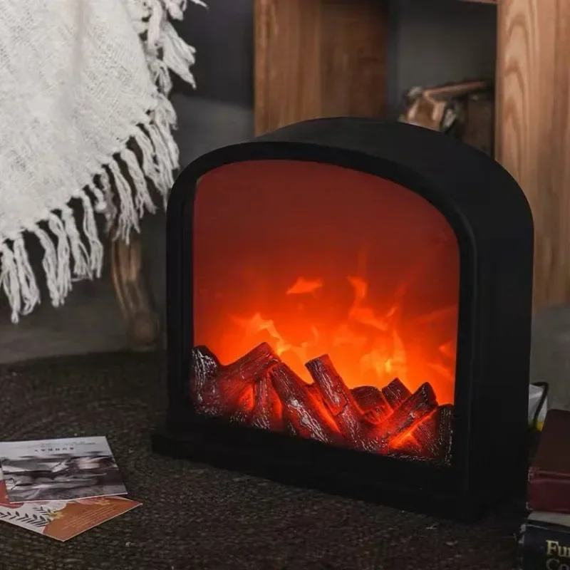 Adornos Colgantes para Mesa de Salón, Luz de Llama para Chimenea Navideña, Luz Nocturna para Chimenea Americana, Luz LED con Efecto de Llama para Chimenea