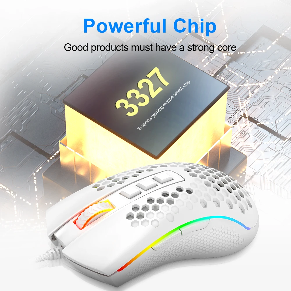 REDRAGON Storm M808 USB wired RGB Gaming Ultralight Honeycomb Mouse 12400 DPI programmable game mice for Computer PC Laptop