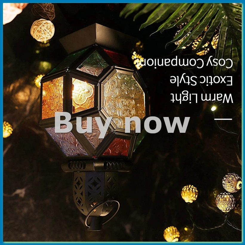 Retro Iron Candle Lantern,Portable Moroccan Stained Glass Candle Holder Hanging Lamp Horse Light Wind Lantern,Home Decor-A55K