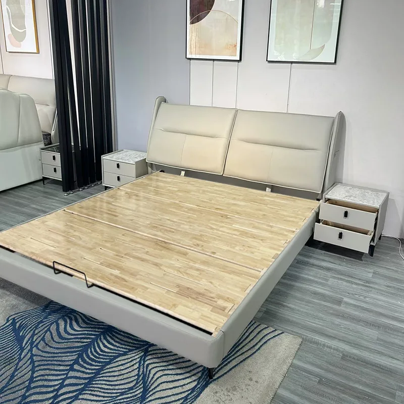 Italian light luxury modern double bed, minimalist soft bed