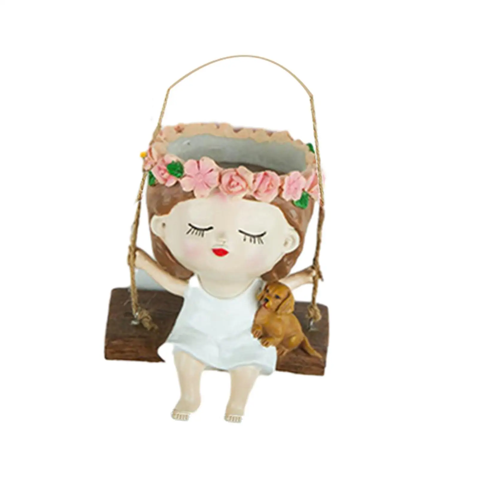 Swing Hanging Rope Girl Flowerpot, Bonsai Pot ,Gardening Pot, Lightweight Unique Swing Planter