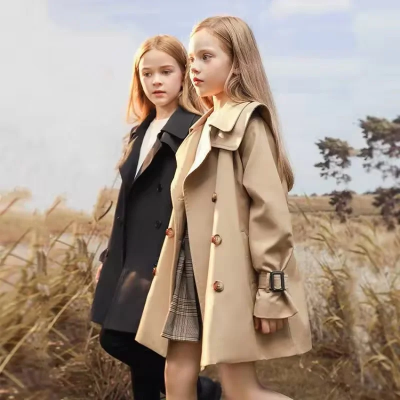 Autumn Girls Windbreaker Coat Spring Windproof Jacket Kids Mid-Length Trench Children Clothes Teenagers Overcoat 4-14 Years