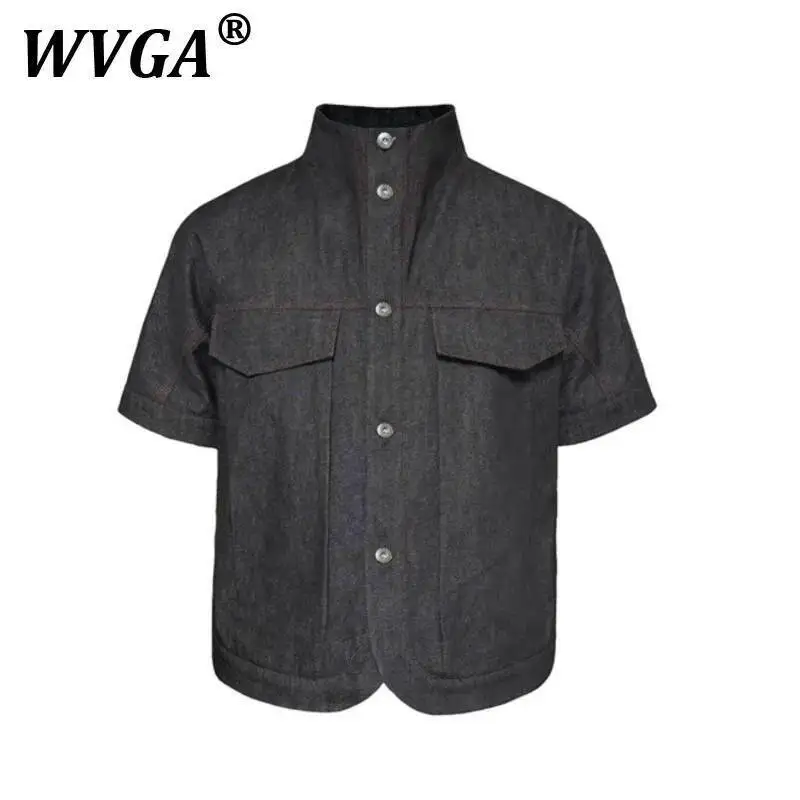 

WVGA Spring Summer New Men Tide High Street Denim Shirts Pre-Washed Double Waistband Side Pockets Niche Chic Casual Shirt W8336