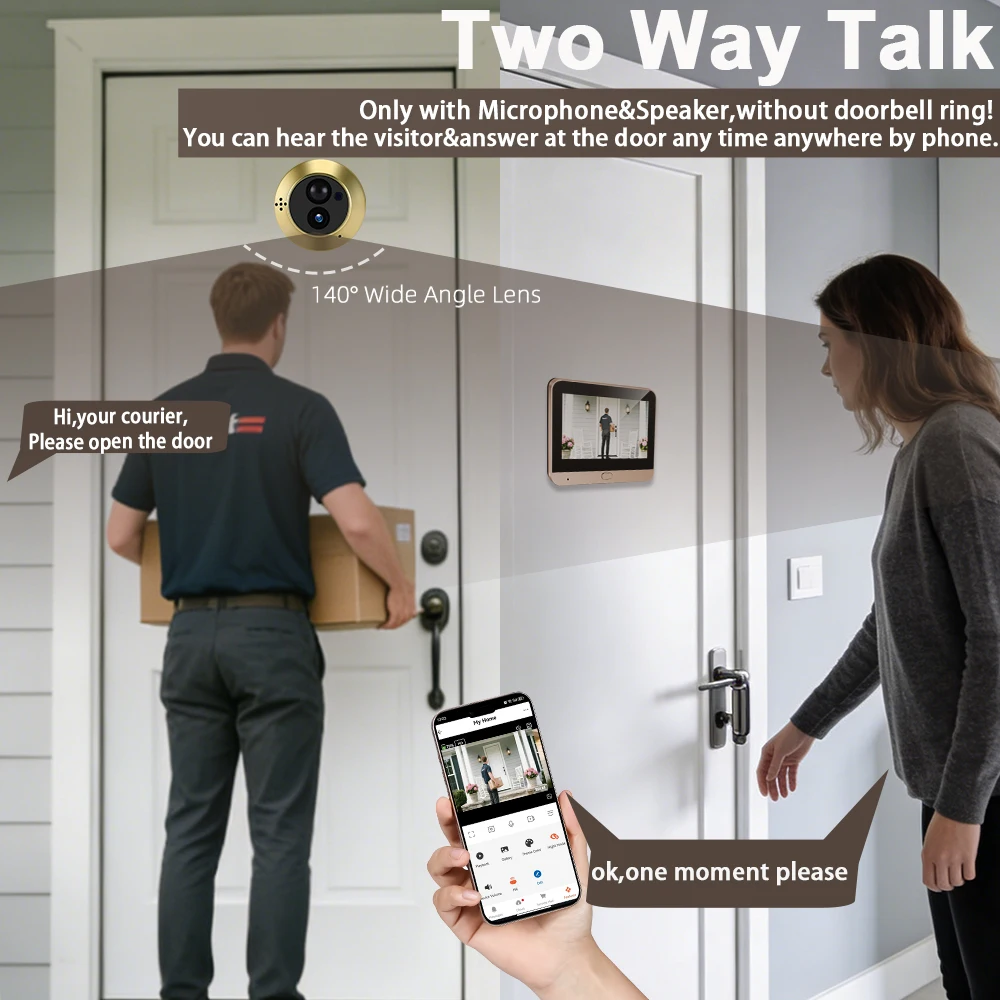 Tuya Smart Video Door Peepholes Intercom With 3MP Camera Two Way Audio 140° Wide Angle Security Home 2.4G Wifi Door Camera