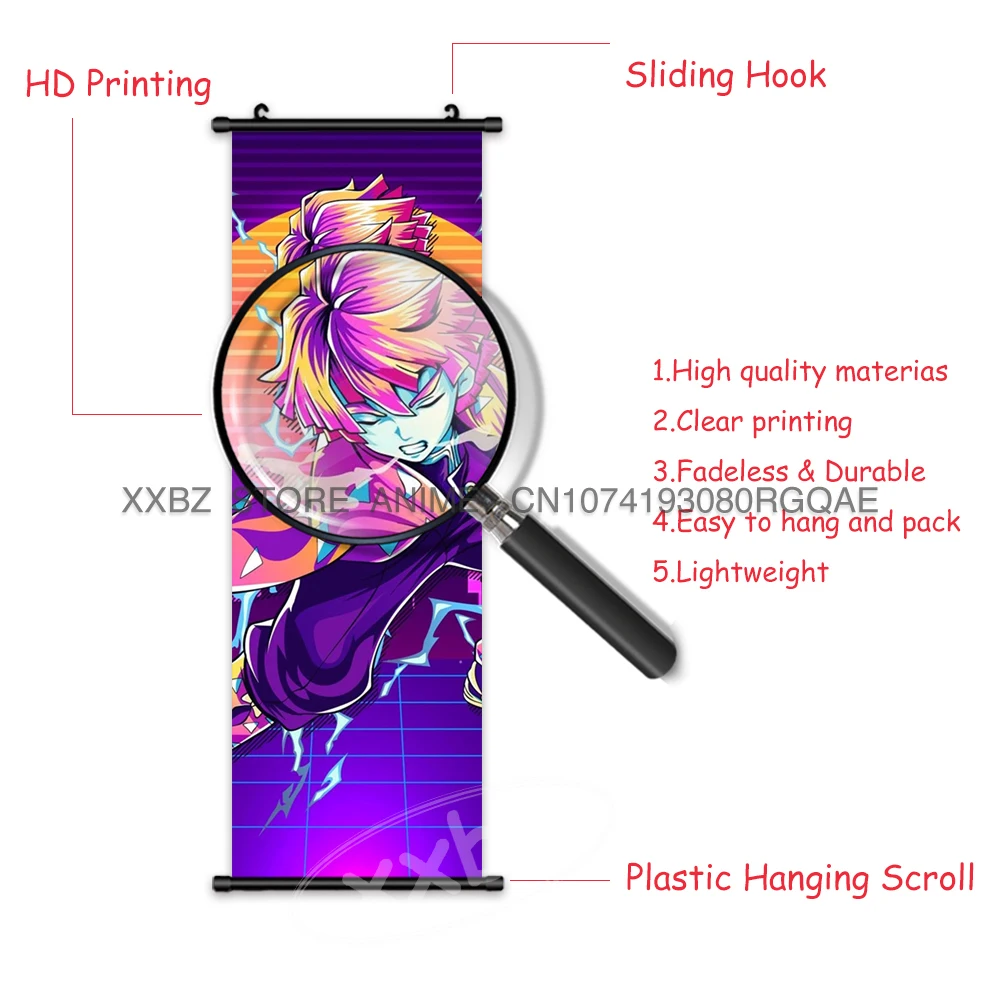 Dämonentöter Scroll Bild Anime Poster Kamado Tanjiro Home Decor Hashibira Inosuke Wandkunst Agatsuma Zenitsu Hängendes Gemälde – Detail 6