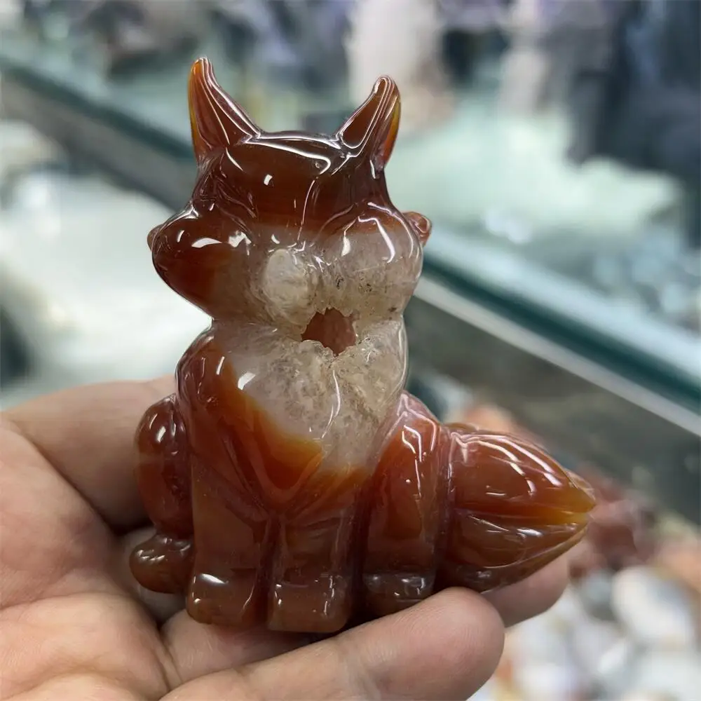 1PCS Natural Red Agate Fox Animal Carving Polished Reiki Healing Feng Shui High-Quality Room Decor Energy Gift
