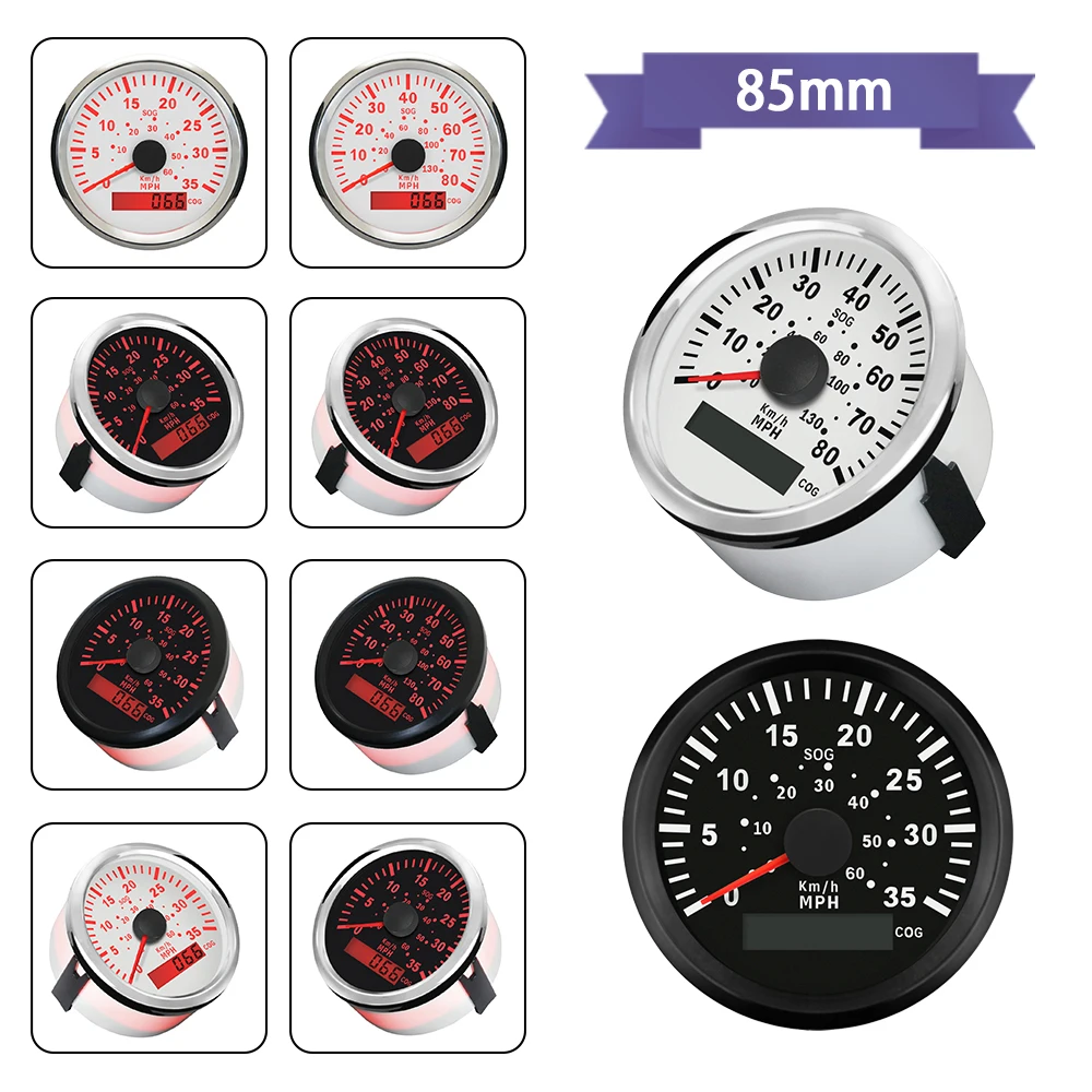 Rhaxel 85mm GPS Speedometer 0-35MPH 0-80MPH 0-60KM/H 0-120KM/H Speed Gauge With Red Backlight for Vessels Boats