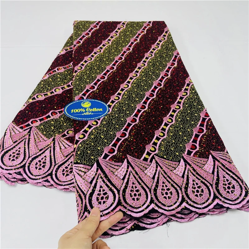 5 Yards African Swiss Voile Lace Fabric Embroidery High Quality With Stones Dry lace 100% Cotton For Wedding 29L882902