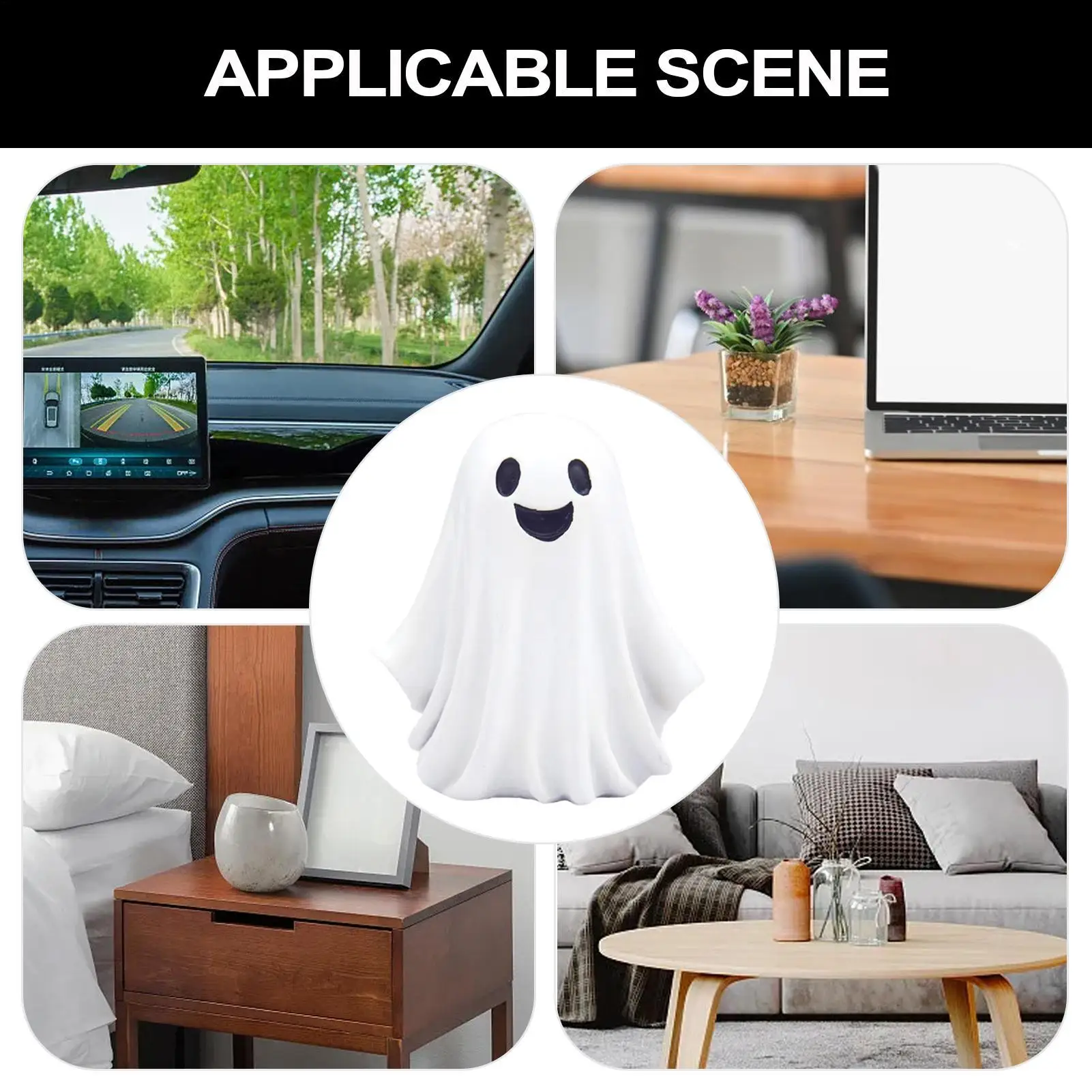 

Halloween White Ghost Statue Resin Farmhouse Layered Tray Decoration Horror Home Decorative Desktop Figurine 7.8x8.5cm