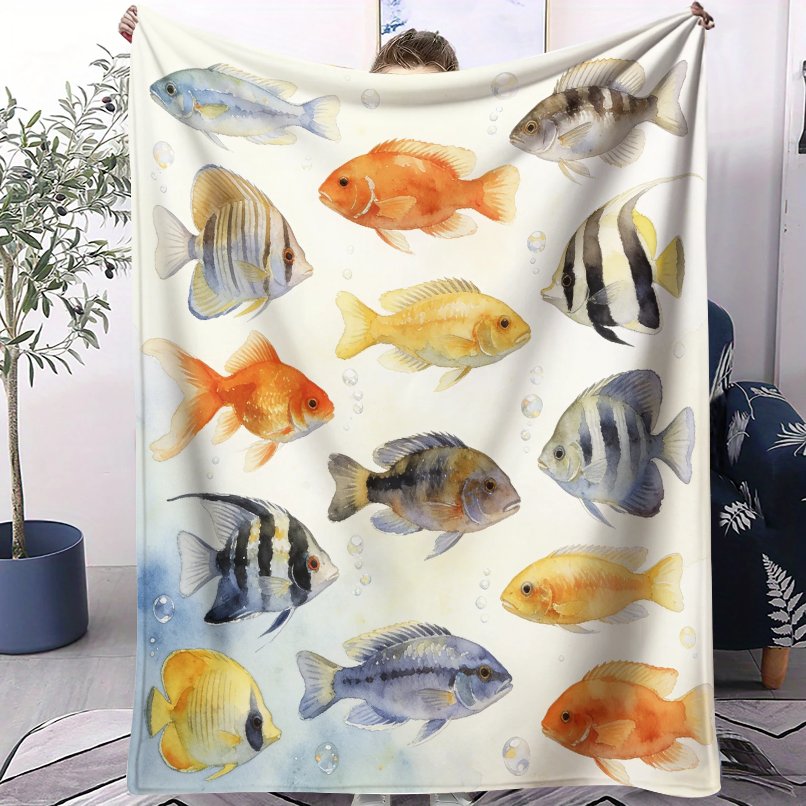 Aquarium Fish Variety - Coperta in flanella con motivo a