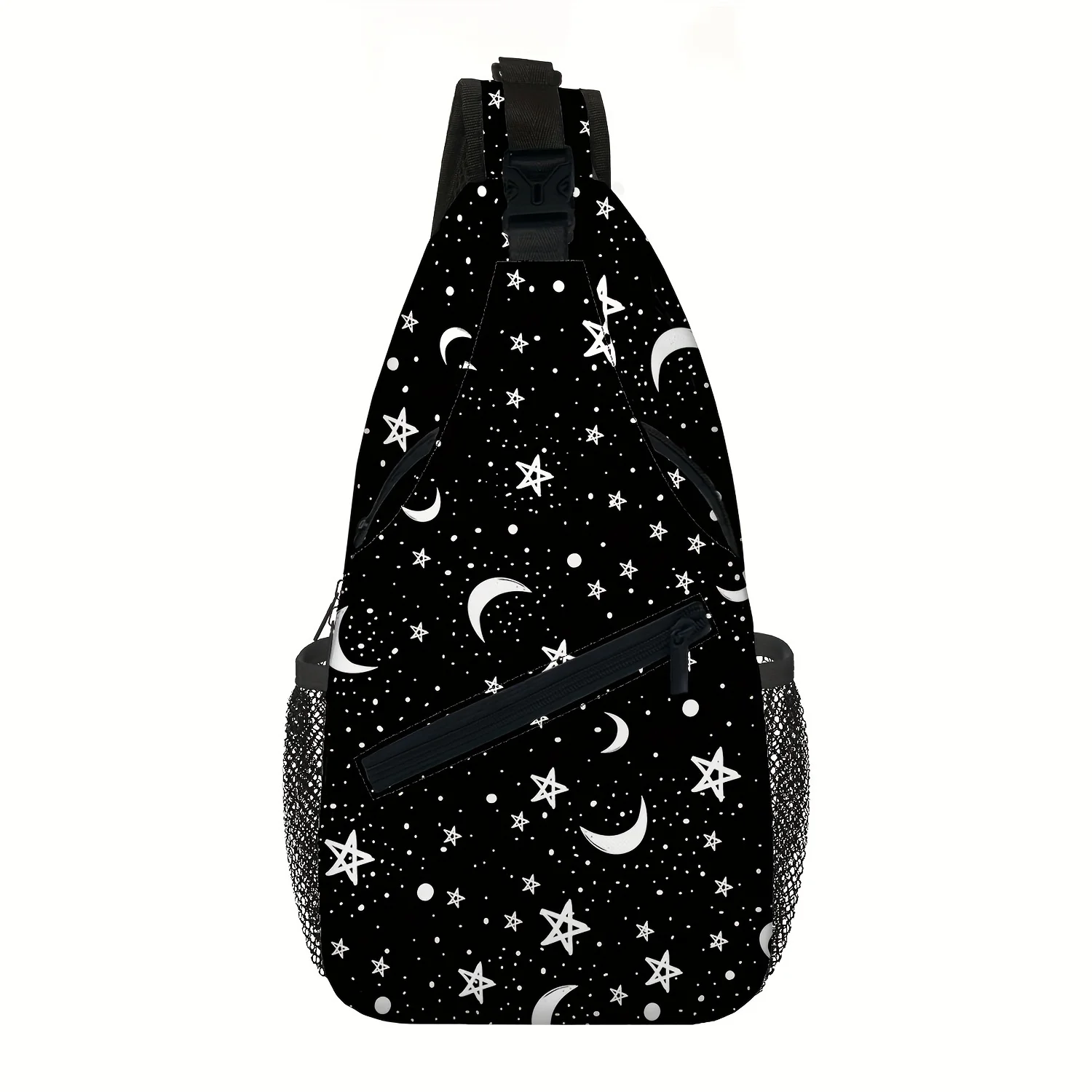 Stars And Moons Print Sling Backpack, Casual Sports Travel Crossbody Chest Bag, Multi-pocket Fanny Pack For Hiking Cycling