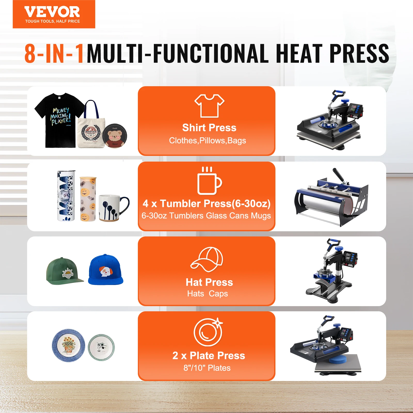 Imagem -02 - Vevor-heat Press Machine Máquina de Transferência de Calor 30 oz Tumbler Press 360 ° Swing Away T-shirt Digital Pressionando Teflon Revestimento