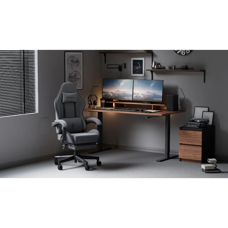 Gaming Chair Fabric with Pocket Spring Cushion, Massage Game Chair Cloth with Headrest, Ergonomic Computer Chair with