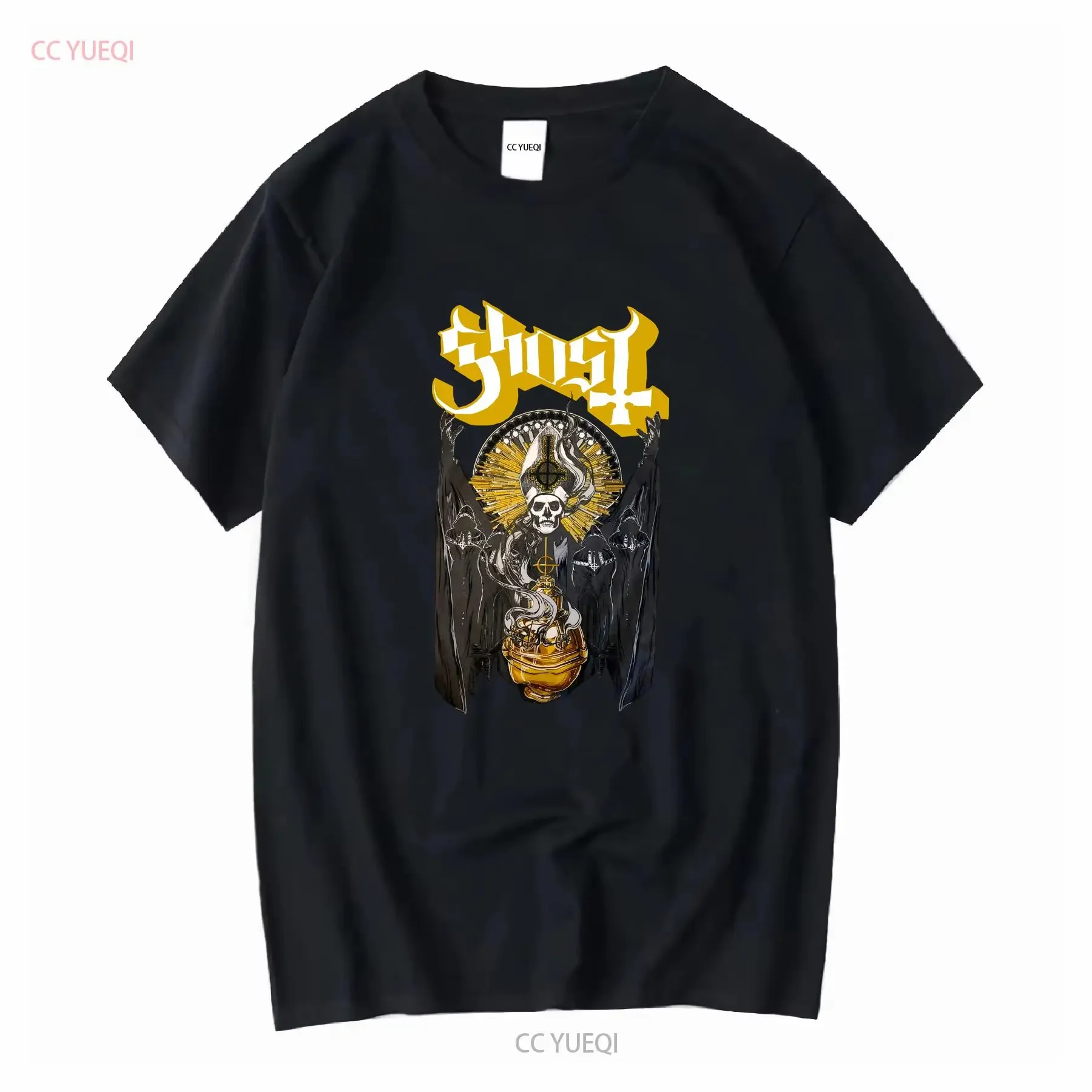 تي شيرت GhosT T شيرت Tobias Forge المملوكة مسبقًا Loma Vista Rise Above Records Papa Emeritus عتيق مغسول مريح غير رسمي ممتد