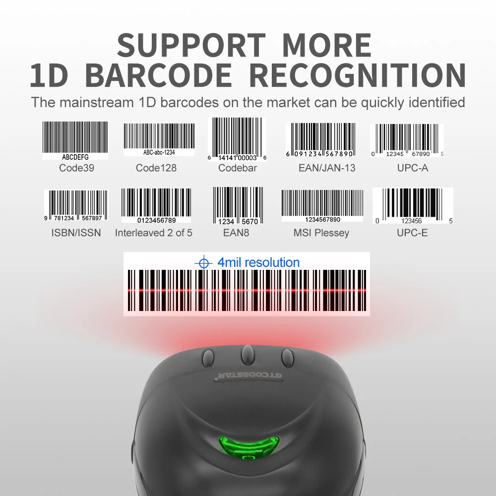 GTCODESTAR Handheld Bar Code Scanner Wired USB Barcode Reader with Stand 1D Barcode Scanner for Warehouse Laser Barcode Scaning