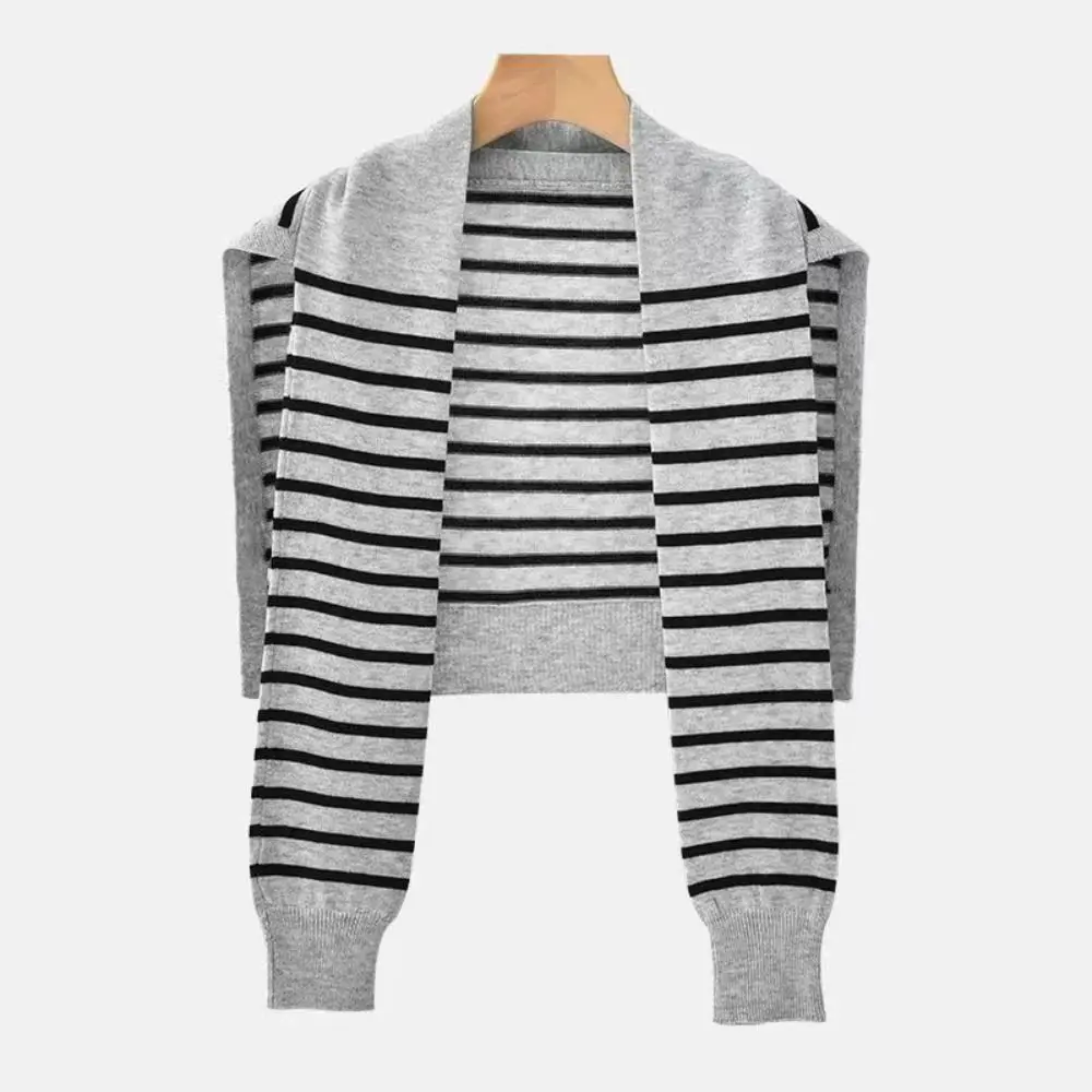 Fashion Knitted Knitted Shawl Warm Soft Neck Scarf Stripe Casual Sunscreen Cardigan for Women