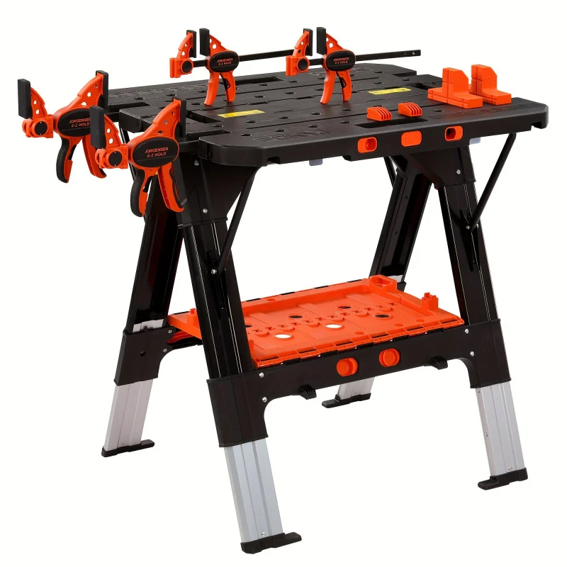 Portable Folding Work Table, 2-in-1 As Sawhorse & Workbench, Load Capacity 1000 Lbs-Sawhorse & 500 Lbs-Workbench