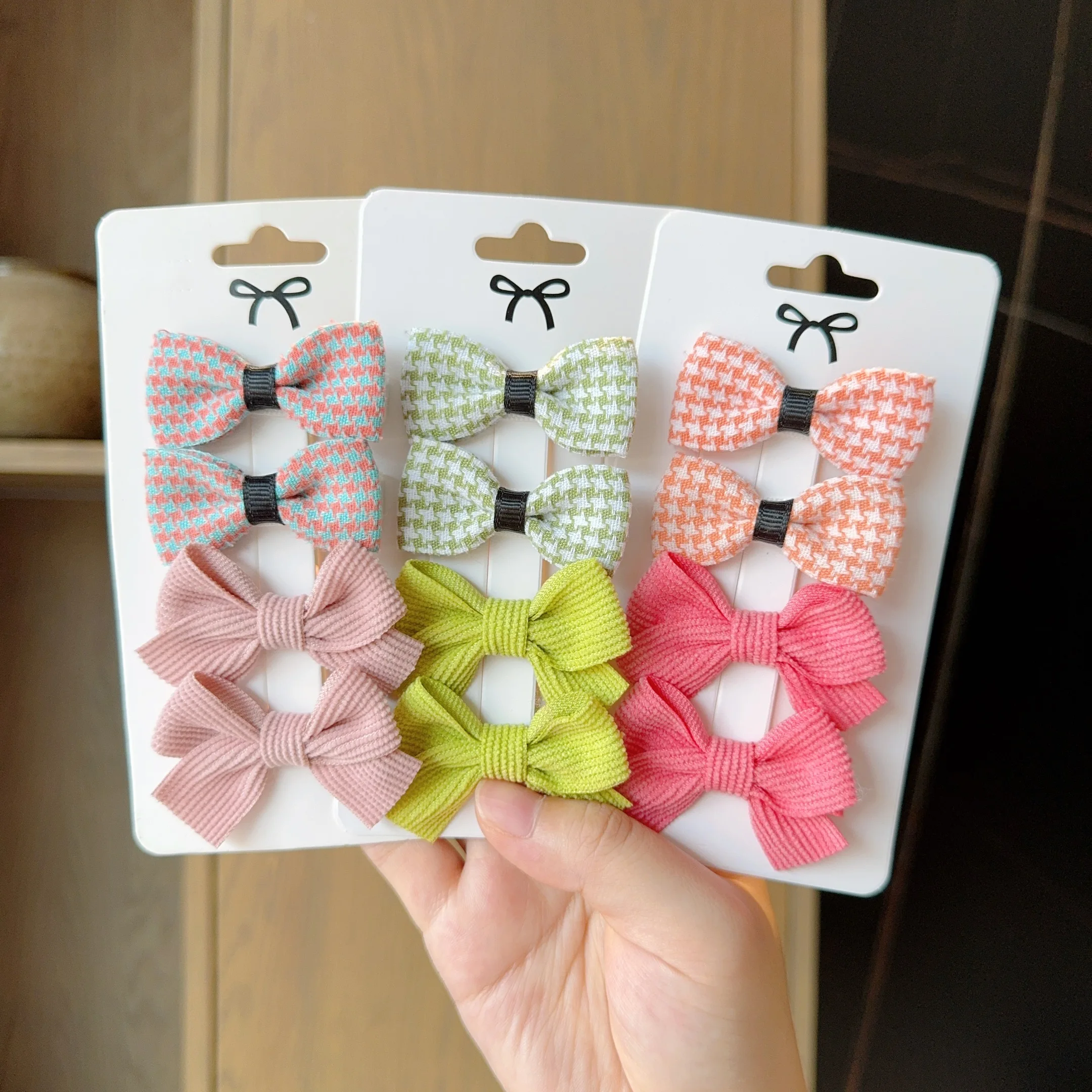 4Pcs/set New Cute Solid Color Houndstooth Bow Lovely Girls Hairpins Children Headwear Hairgrip Hair Clips Hair Accessories Gift