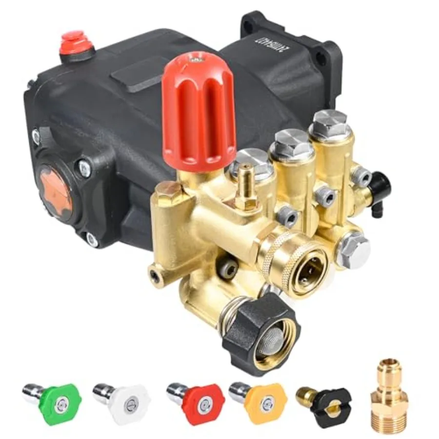 

Насос для мойки высокого давления, 3400 PSI макс., 3.0 GPM, вал 3/4 дюйма, горизонтальный, трехплунжерный, с прямым приводом, сменный.