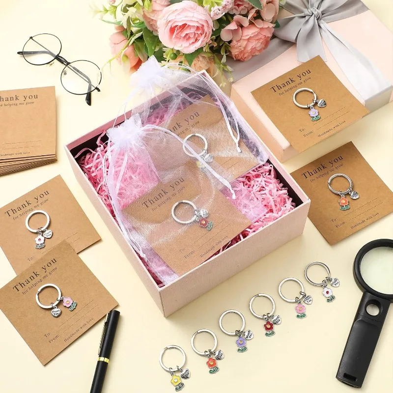 12 مجموعات هدية تقدير المعلم المفاتيح التخرج شكرا لك بطاقة الزهور كيرينغ المعلم التقدير أسبوع حفلة الحسنات