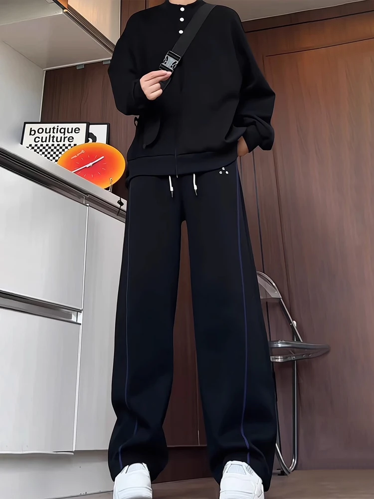 

Модные брендовые мужские повседневные брюки в американском стиле High Street, осенние удобные брюки свободного кроя с прямыми штанинами и строчкой...