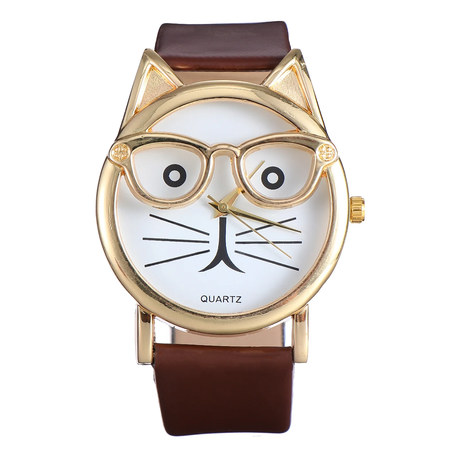 

Quartz Watches Wear Glasses Cat Child PU Strap Kid Kids Sports Stainless Steel Pattern