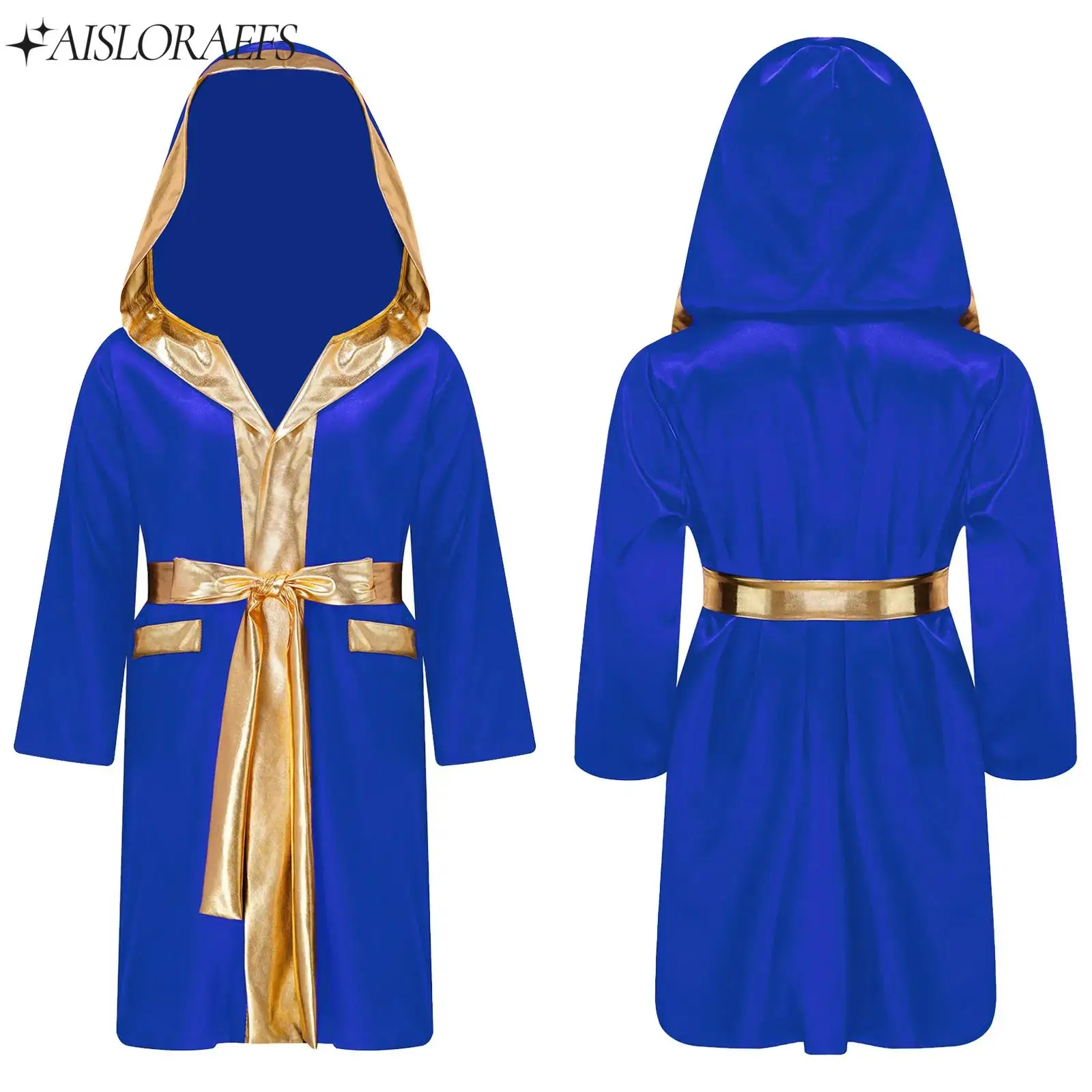 

Boys Boxing Robe Thai Kickboxing Cosplay Costume One Pieces for Halloween Party Long Sleeve Metallic Kickboxing Gown