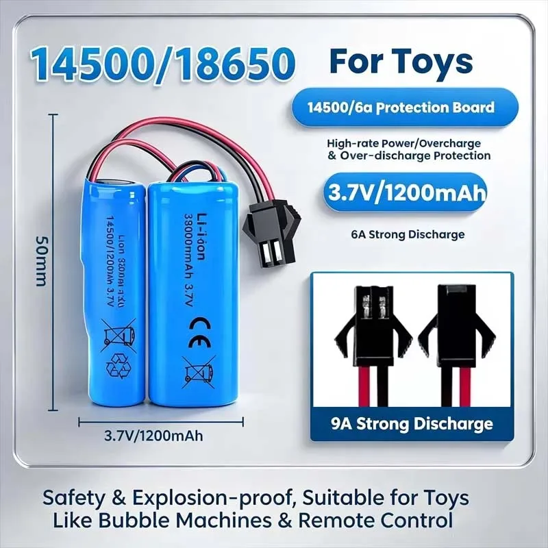 High-Capacity 14500 18650 3.7V Li-ion Battery with SM-2P Plug for RC Car Truck Boat Tank Toys Upgrade