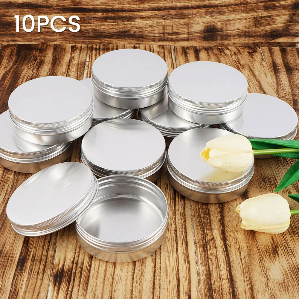 10Pcs 50g 100g Empty Tins Cans Aluminum Jars Refillable Empty Metal Pot Mini Portable Container Travel Sample Pot