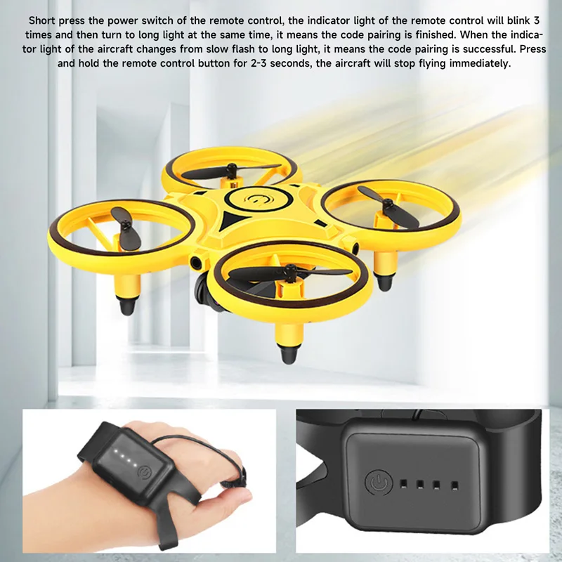 Gesture Control Drone 360° Flips RC Quadcopter Aircraft Hand Sensor Drone With Smart Watch Controlled And Led Light 3 Modes