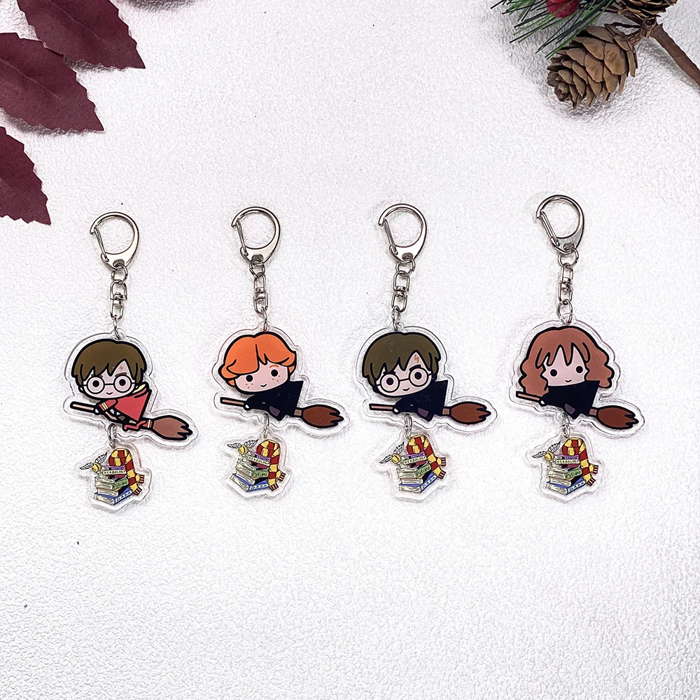 1/4 Piezas Llavero de coche de acrílico de dibujos animados de Harry Potter, Colgantes para bolso, Bonito colgante para mochila, Decoración divertida, Regalos para amigos