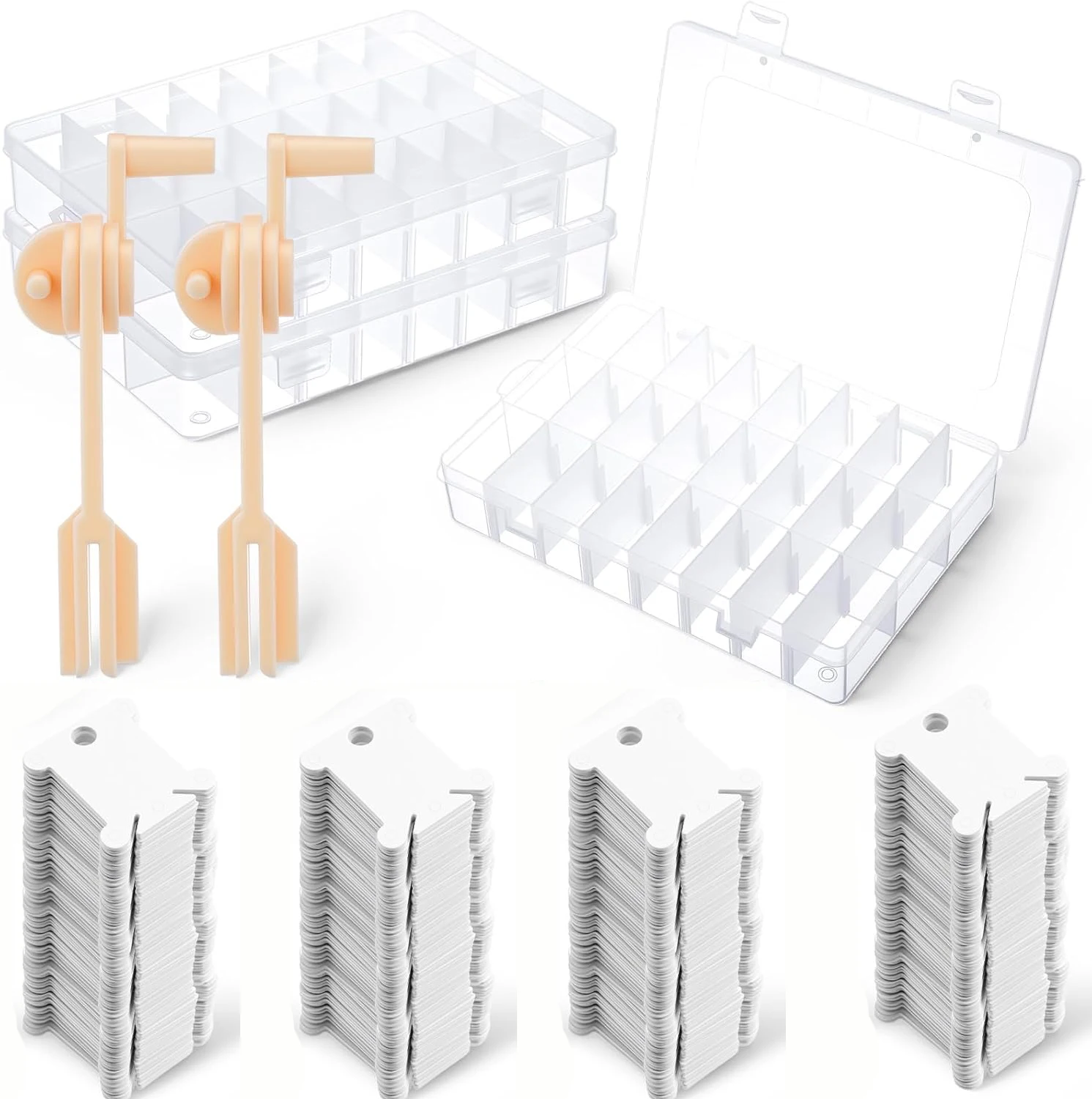 Stickgarn-Organizer-Box-Set mit Fächern, Kreuzstich-Organizer-Box & Kunststoff-Garnspulen für Nähzubehör-Aufbewahrung