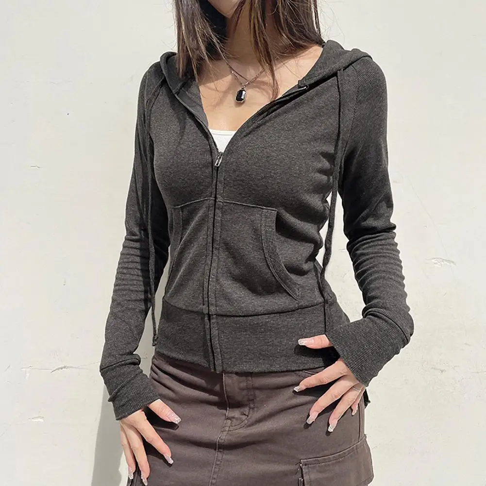 Casual Streetwear Grundlegende Mit Kapuze Taschen Sweatshirt Trainingsanzug Solide Langarm Hoodies Frauen Herbst Frühling Mode