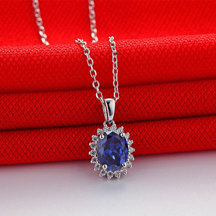 Solid 14K White Gold AU585 Platinum PT950 Gemstone Pendant Necklace Women Necklace Birthday Gift