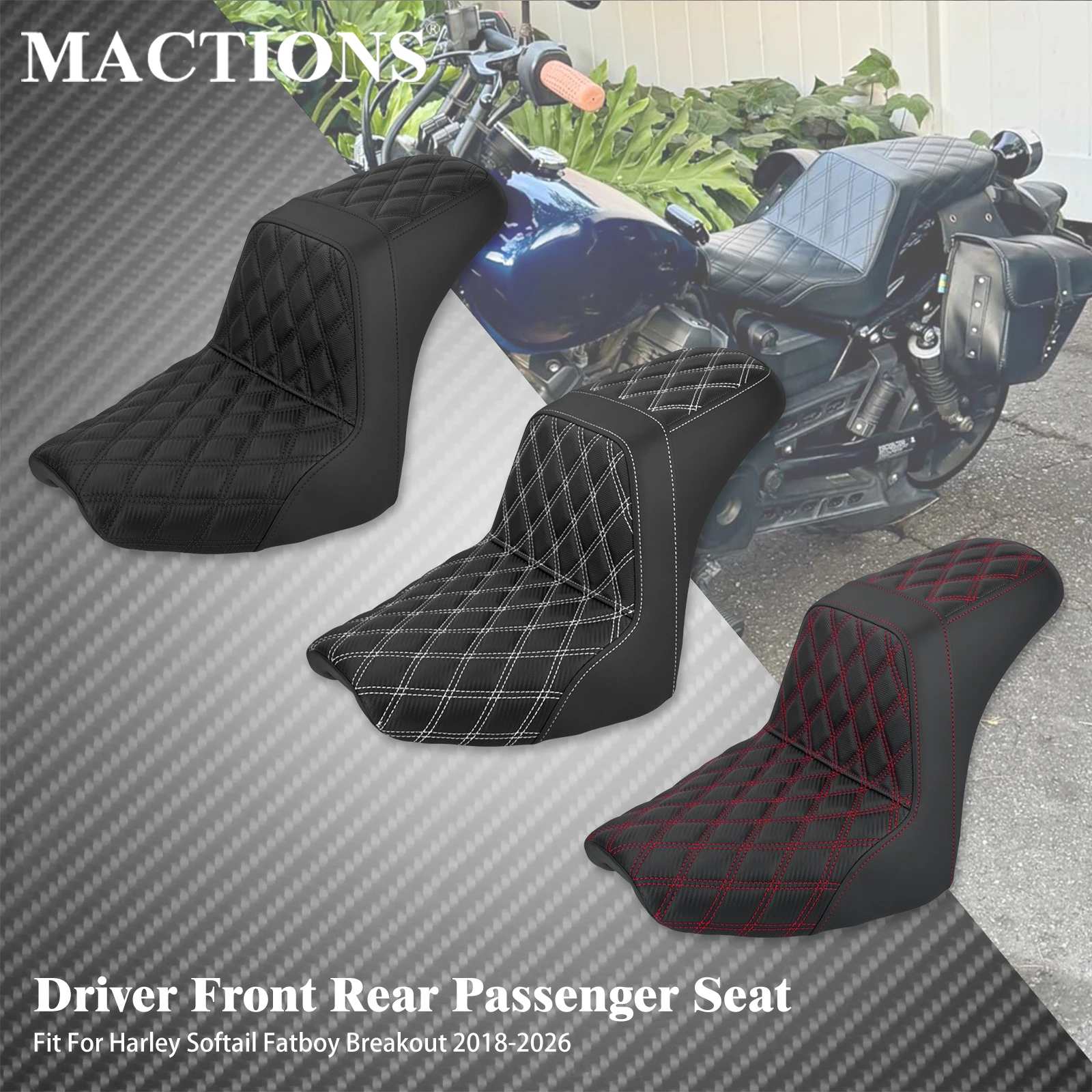 Motorcycle Driver Front Rear Driver Passenger Seat Two Up Seat Cushion For Harley Softail Fatboy Breakout 2018 2019 2020-2026