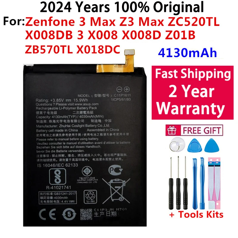 

100% Original Battery For ASUS Zenfone 3 Max Z3 Max ZC520TL X008DB 3 X008 X008D X018DC Z01B ZB570TL C11P1611 4130mAh Batteries