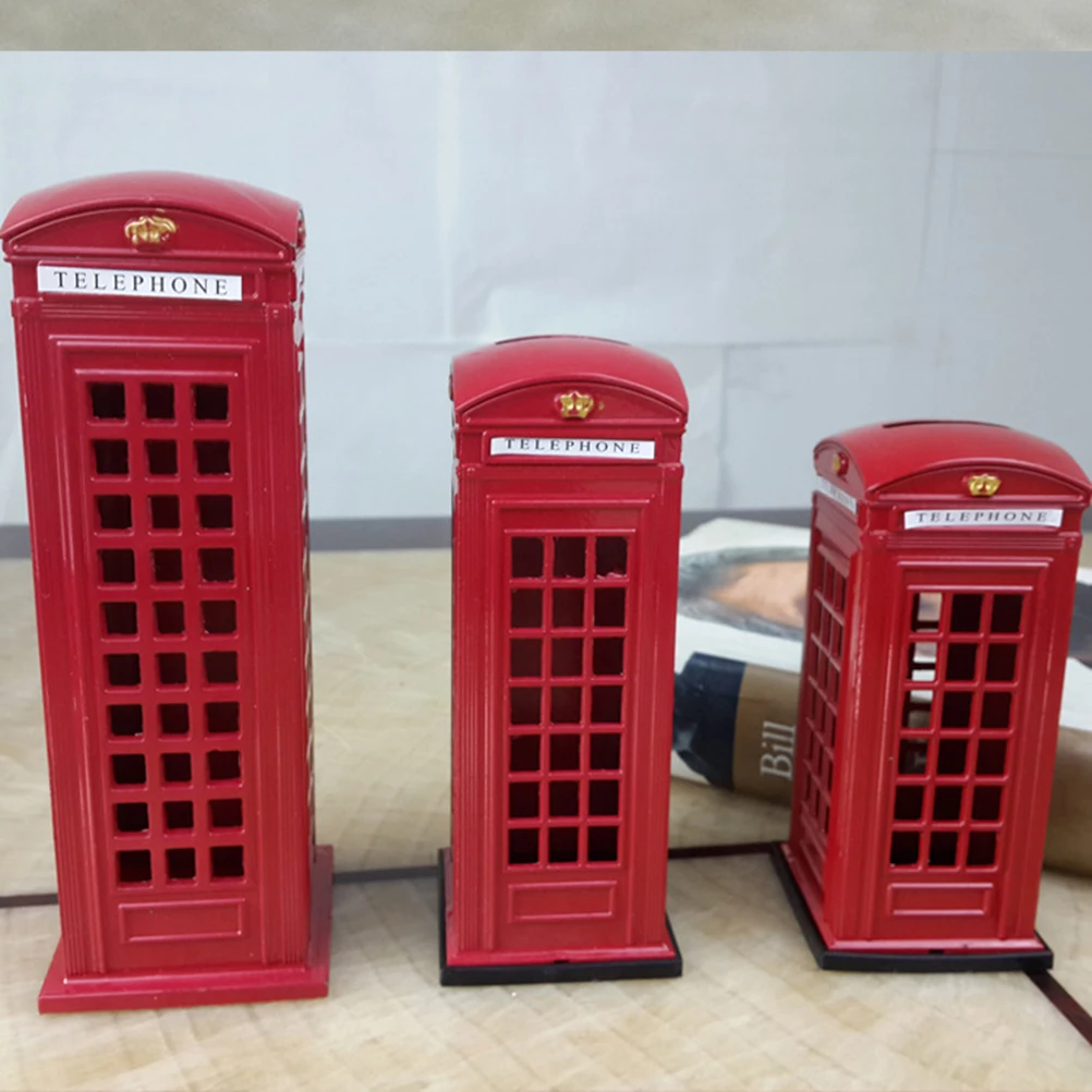 

15Cm Iron Vintage Telephone Booth Piggy Bank Coin Box Money Storage Decorative Ornament Safe Box For Kids Home Office Decor